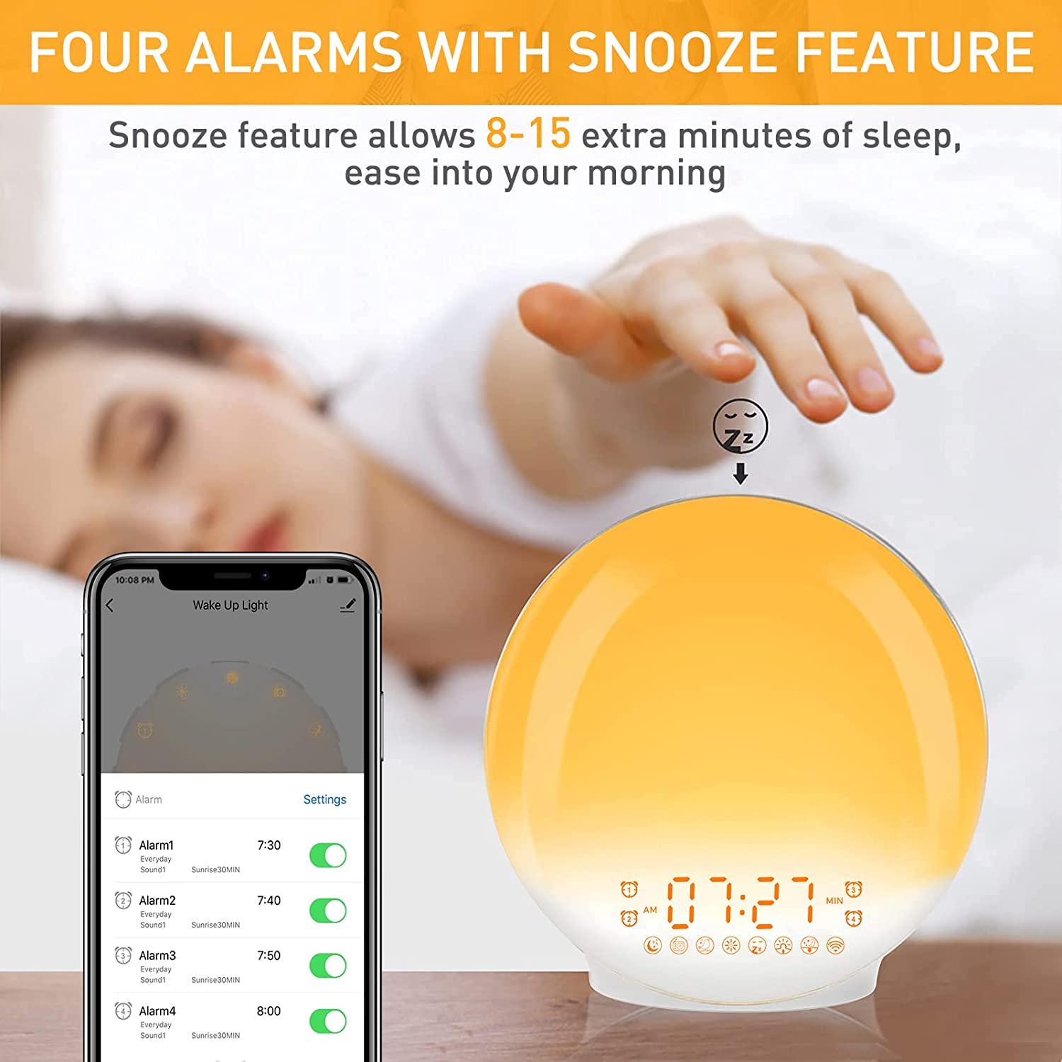 Relógio Despertador Alarme Luz Gradual Smart Wake Up Light