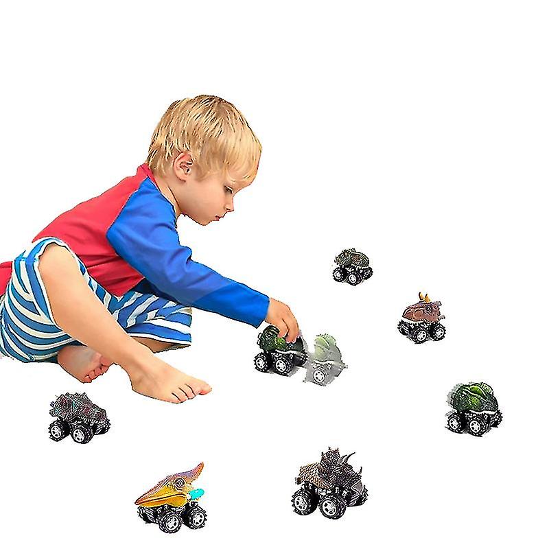 Cht-6pcs Dinossauro Brinquedos Modelo Conjunto Mini Dinossauro Puxar Para Trás Carro