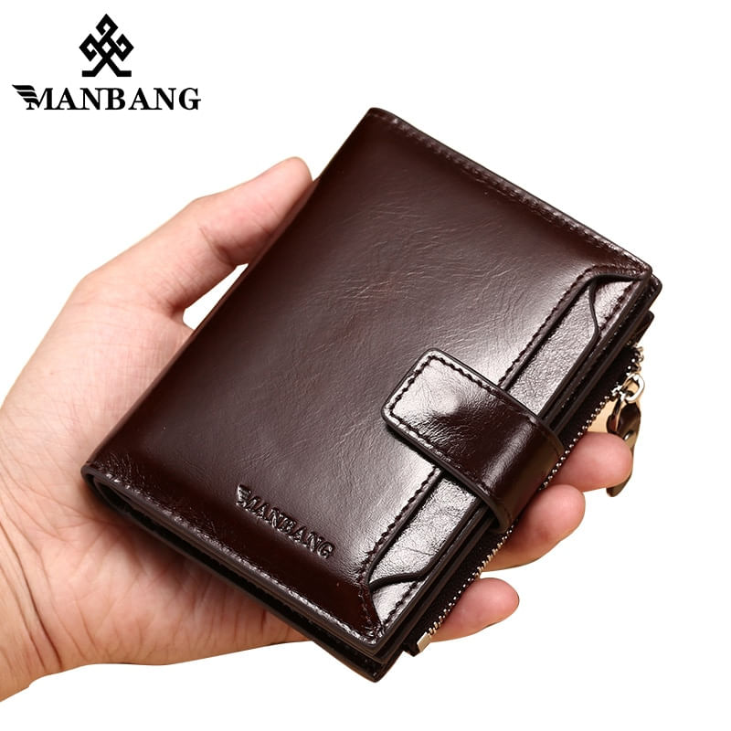 Manbang Couro Genuíno Carteiras Masculinas Moda Tri-fold Walle