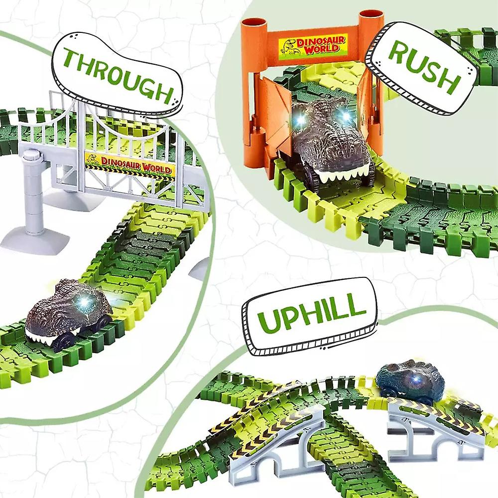 Brinquedos De Dinossauro Diy Car Race Train Set Jurassic Dino World Fle