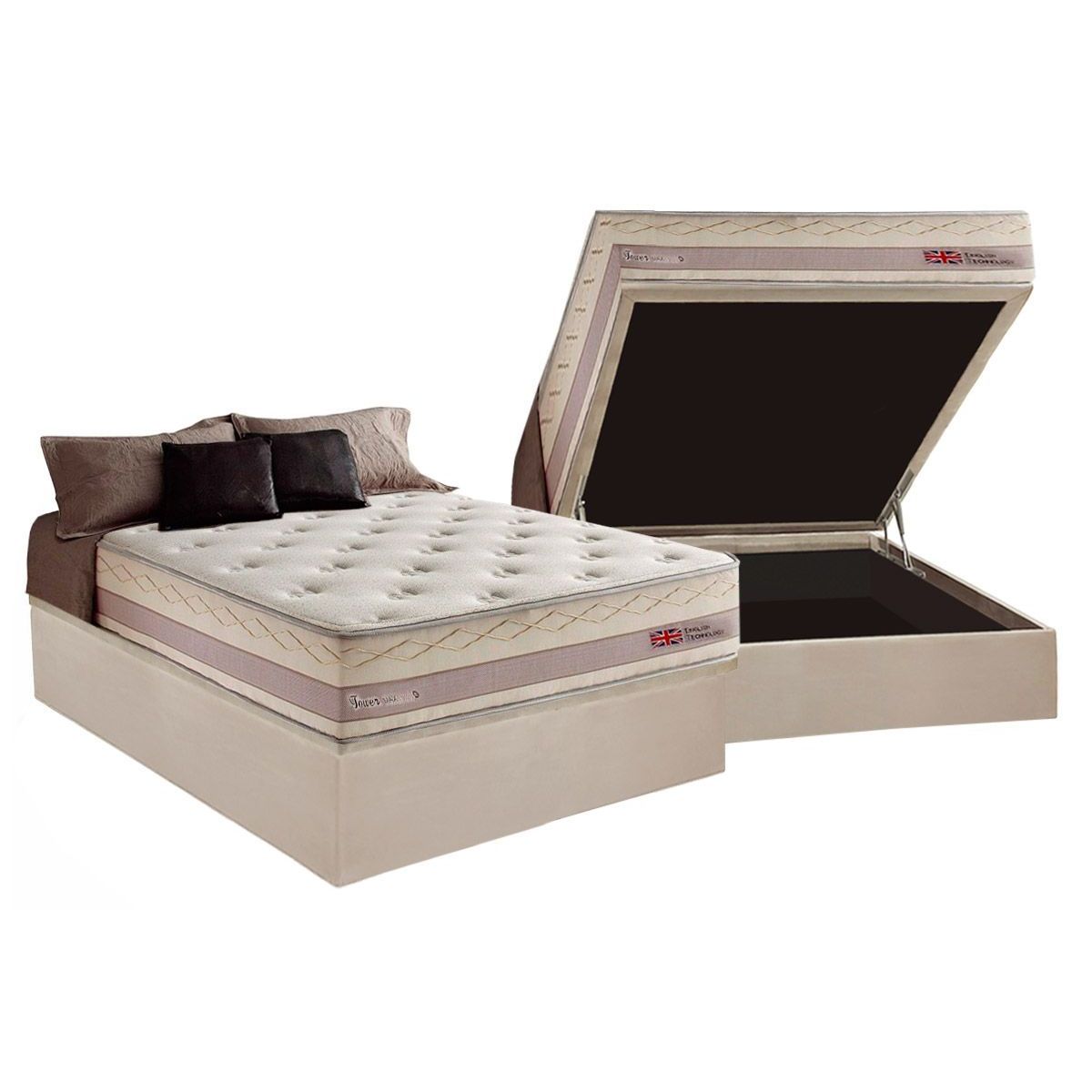 Cama Box Bau Casal Colchao Molas Herval Maxspring Tower Base Crc Suede Bege 138x188