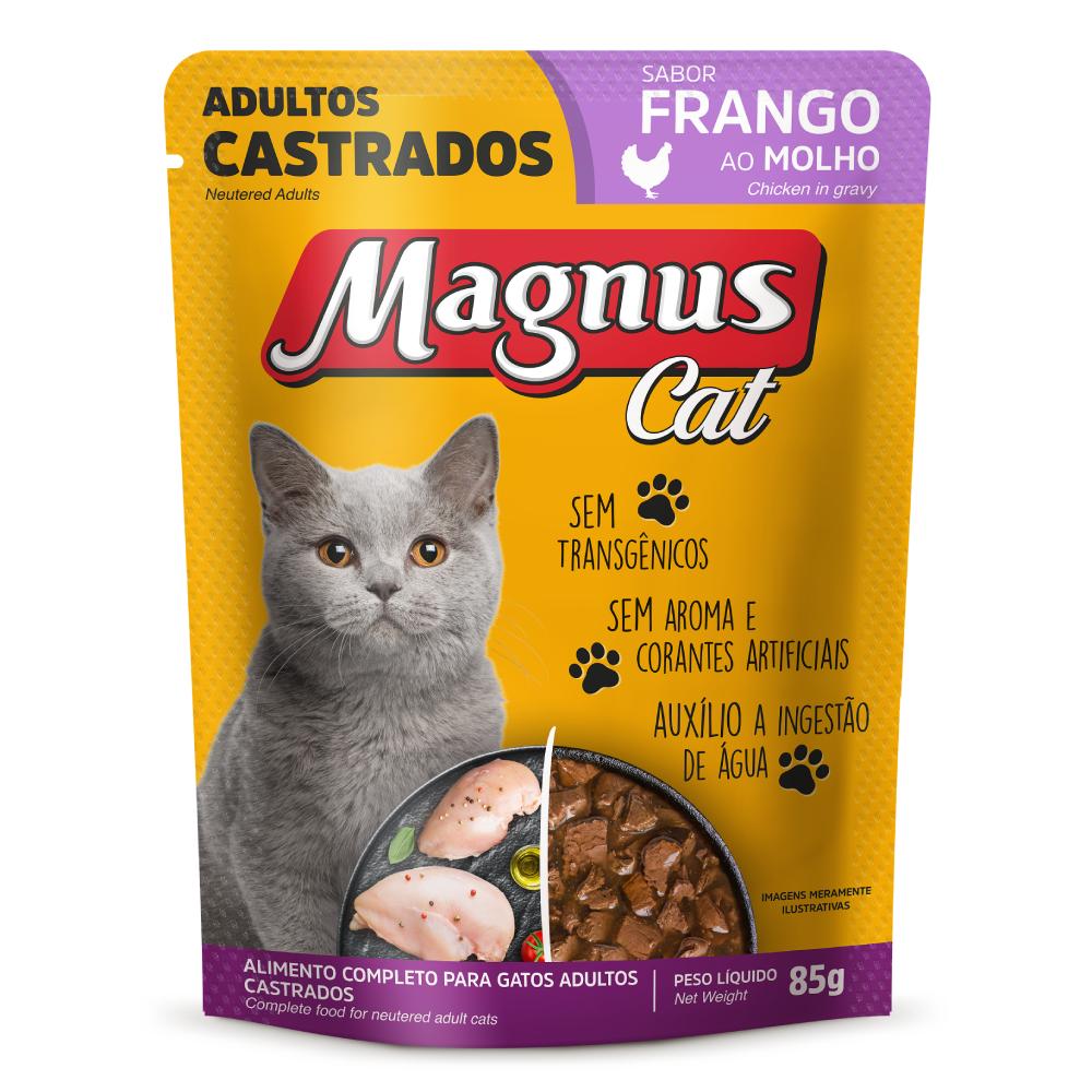 Ração Úmida Magnus Cat Sachê Frango Ao Molho Para Gatos Castrados - 85 G