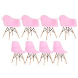 Kit 4 Cadeiras Eames Daw Com Braços + 4 Cadeiras Eiffel Dsw Rosa Claro