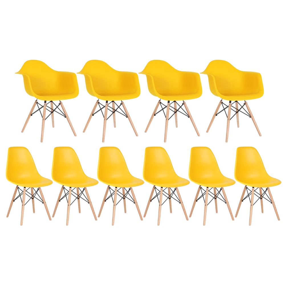 Kit 4 Cadeiras Eames Daw Com Braços + 6 Cadeiras Eiffel Dsw Amarelo