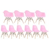 Kit 4 Cadeiras Eames Daw Com Braços + 6 Cadeiras Eiffel Dsw Rosa Claro