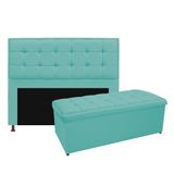 Kit Cabeceira e Calçadeira Copenhague 195 cm King Size Suede Azul Tiffany AM Decor