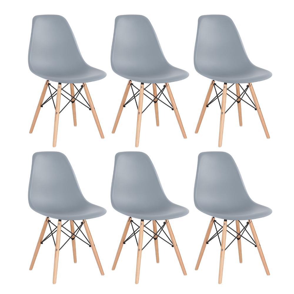 Kit 6 Cadeiras Charles Eames Eiffel Dsw Com Pés De Madeira Clara Cinza Médio