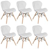 Kit 6 Cadeiras Estofadas Charles Eames Eiffel Slim Wood Confort Branco