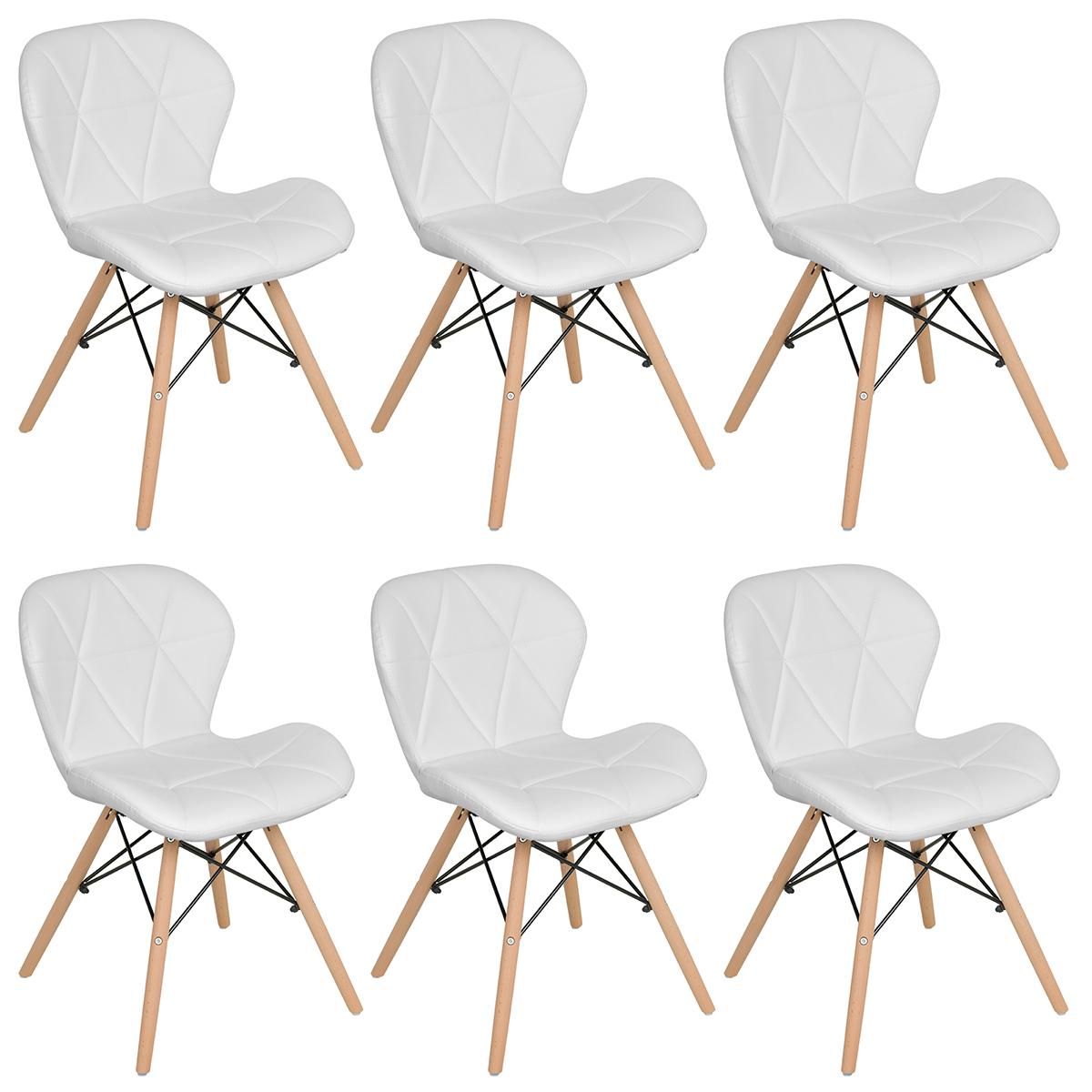 Kit 6 Cadeiras Estofadas Charles Eames Eiffel Slim Wood Confort Branco