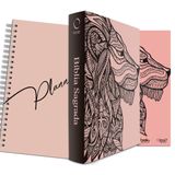 Kit Leão Rosa - Planner Capa Lisa + Bíblia Capa Dura NAA + Marca Página