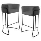 Kit 2 Banquetas Decorativas Base Aço Preto Betina C-03 Corano Cinza - Domi