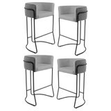 Kit 4 Banquetas Decorativas Base Aço Preto Betina C-416 Linho Cinza Escuro - Domi