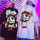 Camisetas Masculinas Estilo Chinês Panda Print Algodão Meia Manga