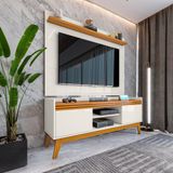Rack Ripado 2 Portas com Painel para TV 50 Polegadas Asturias 136cm Cor: Off White/Cedro