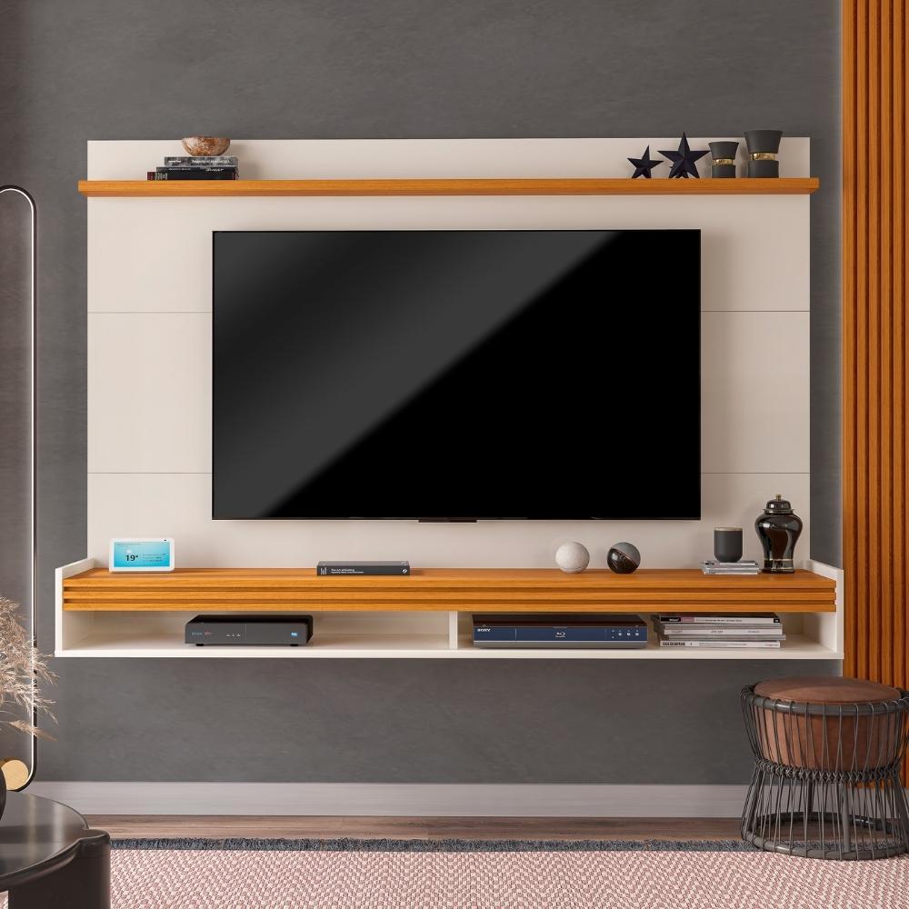 Painel Para Tv Até 55 Polegadas Ripado Brasil 136cm Cor:offwhite/cedro