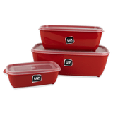 Conjunto 03 Potes Retangulares De Plástico Com Tampa Uz Utilidades Linha Color Vasilha Cozinha Multiuso Vermelho