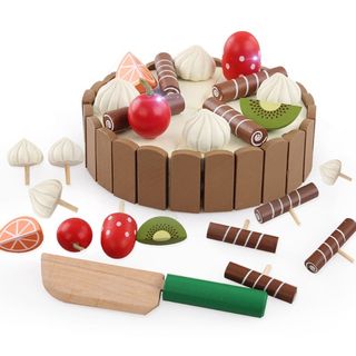 Bolo de madeira da festa jogo de comida definir corte de brinquedo  magnético para crianças presente