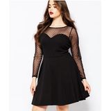 Mulheres Querida Pescoço Sheer Flounce Manga Bodycon Dress