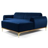 Sofá 265cm 4 Lugares com Chaise Direito Pés Gold Molino B-304 Veludo Azul Marinho - Domi