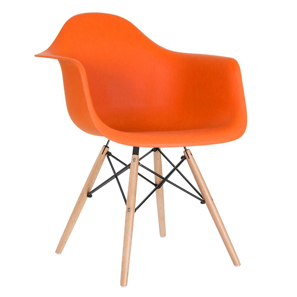 Cadeira Charles Eames Eiffel com braços - DAW - Base de madeira clara - Laranja