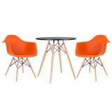 Kit - Mesa Eames 70 cm preto + 2 cadeiras Eiffel DAW com braços laranja