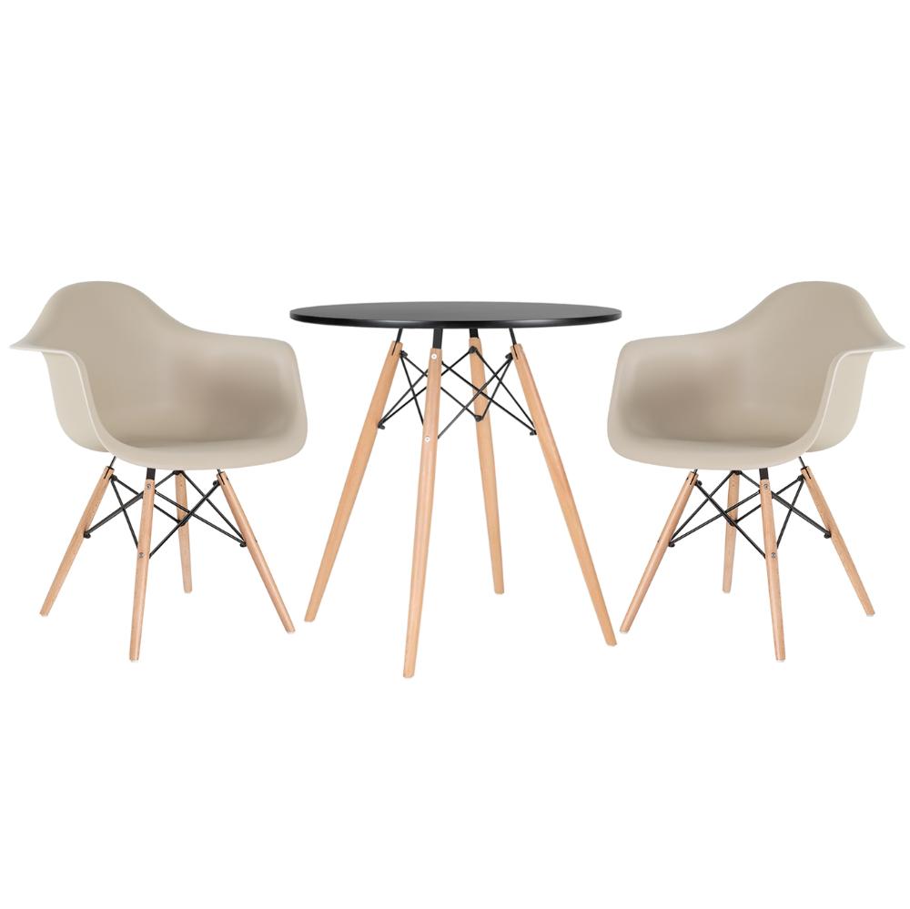 Kit - Mesa Eames 70 cm preto + 2 cadeiras Eiffel DAW com braços nude