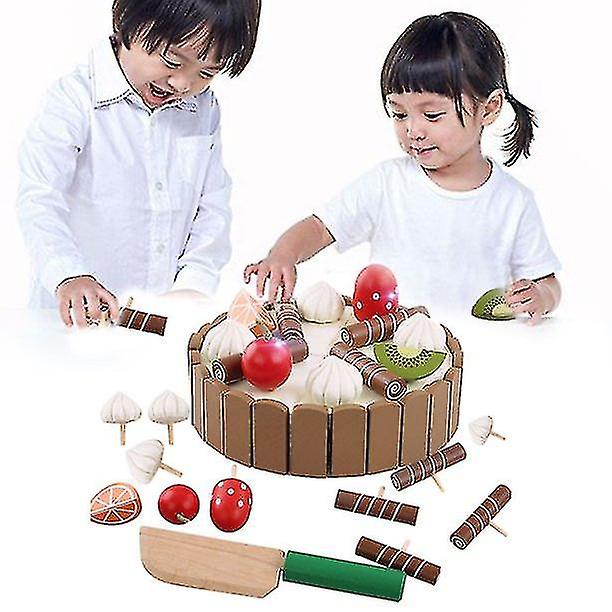 Bolo de madeira da festa jogo de comida definir corte de brinquedo  magnético para crianças presente