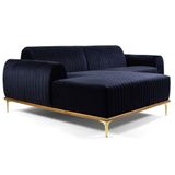 Sofá 255cm 4 Lugares com Chaise Esquerdo Pés Gold Molino B-287 Veludo Marinho - Domi