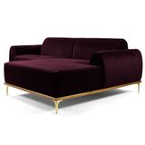 Sofá 245cm 4 Lugares com Chaise Direito Pés Gold Molino B-292 Veludo Uva - Domi