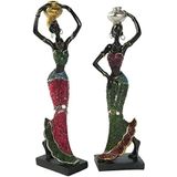 2 Pçs Escultura Africana Mulher Figura Meninas Tribal Senhora Estatueta Estátua Decoração Peça De Arte Colecionável Artesanato Criativo Bon