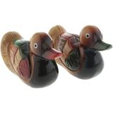 2 Peças De Ornamento De Pato Estátuas De Patos De Madeira Figuras Esculpidas À Mão Presentes De Casamento - Pato Mandarim