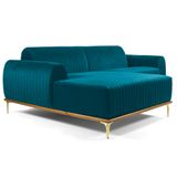 Sofá 245cm 4 Lugares com Chaise Esquerdo Pés Gold Molino B-66 Veludo Turquesa - Domi