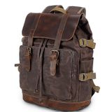 Mochilas Bolsa De Viagem Retrô Lona Impermeável Com Primeira Camada De Couro Mochila De Viagem Para Computador Cor Café
