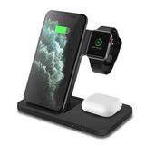 Carregador Sem Fio Preto para iPhone 12 11 Xs Xr X Samsung S21 S20 3 em 1 - Estação de Carregamento para Apple Watch 6 5 4 Airpods Pro