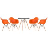 Kit - Mesa Eames 70 cm preto + 4 cadeiras Eiffel DAW com braços laranja