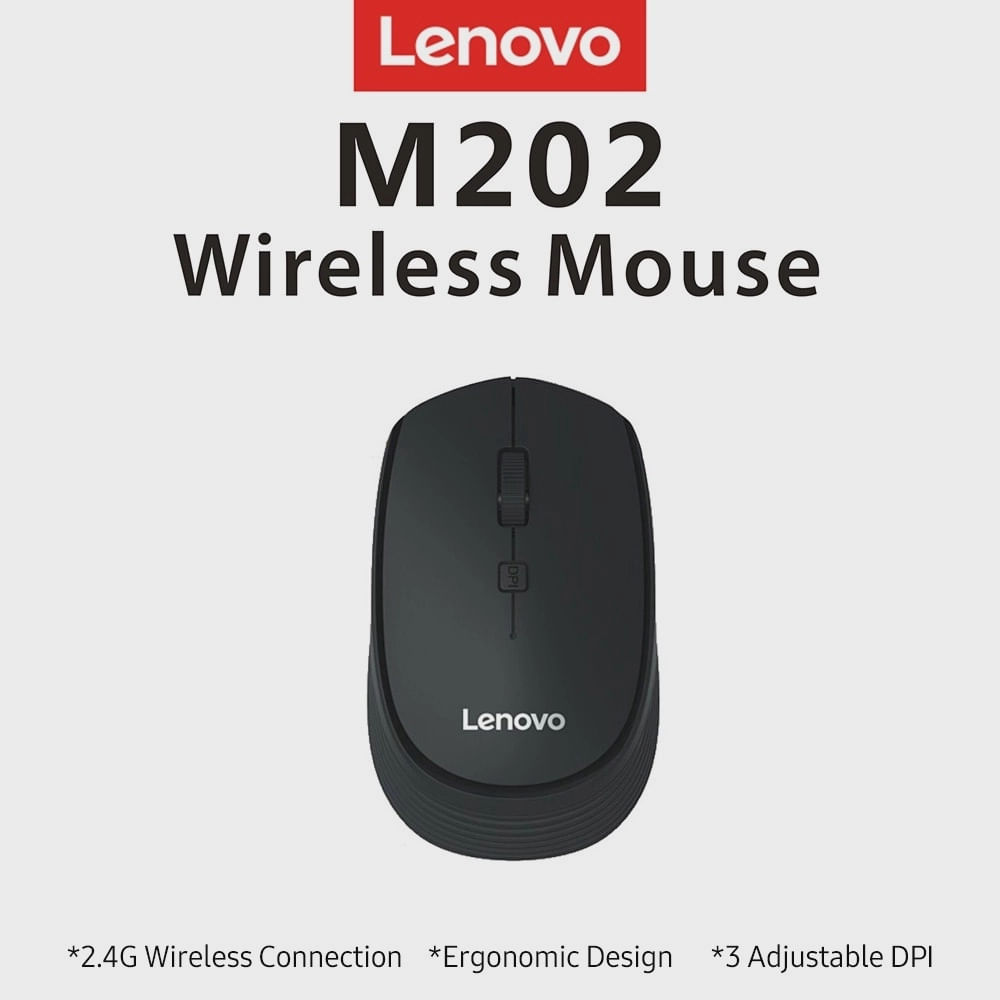 Mouse Sem Fio Lenovo M202 2.4 Ghz Com Design Ergon?mico