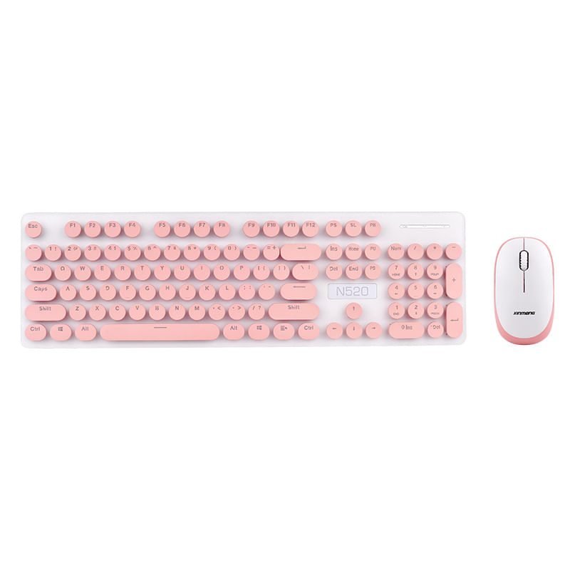 Punk Round Keycap Teclado Sem Fio E Conjunto De Mouse