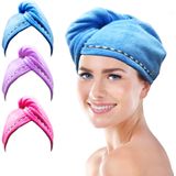 3 Pack Toalha De Cabelo De Microfibra, Toalhas De Cabelo Wrap Para Mulheres Gir