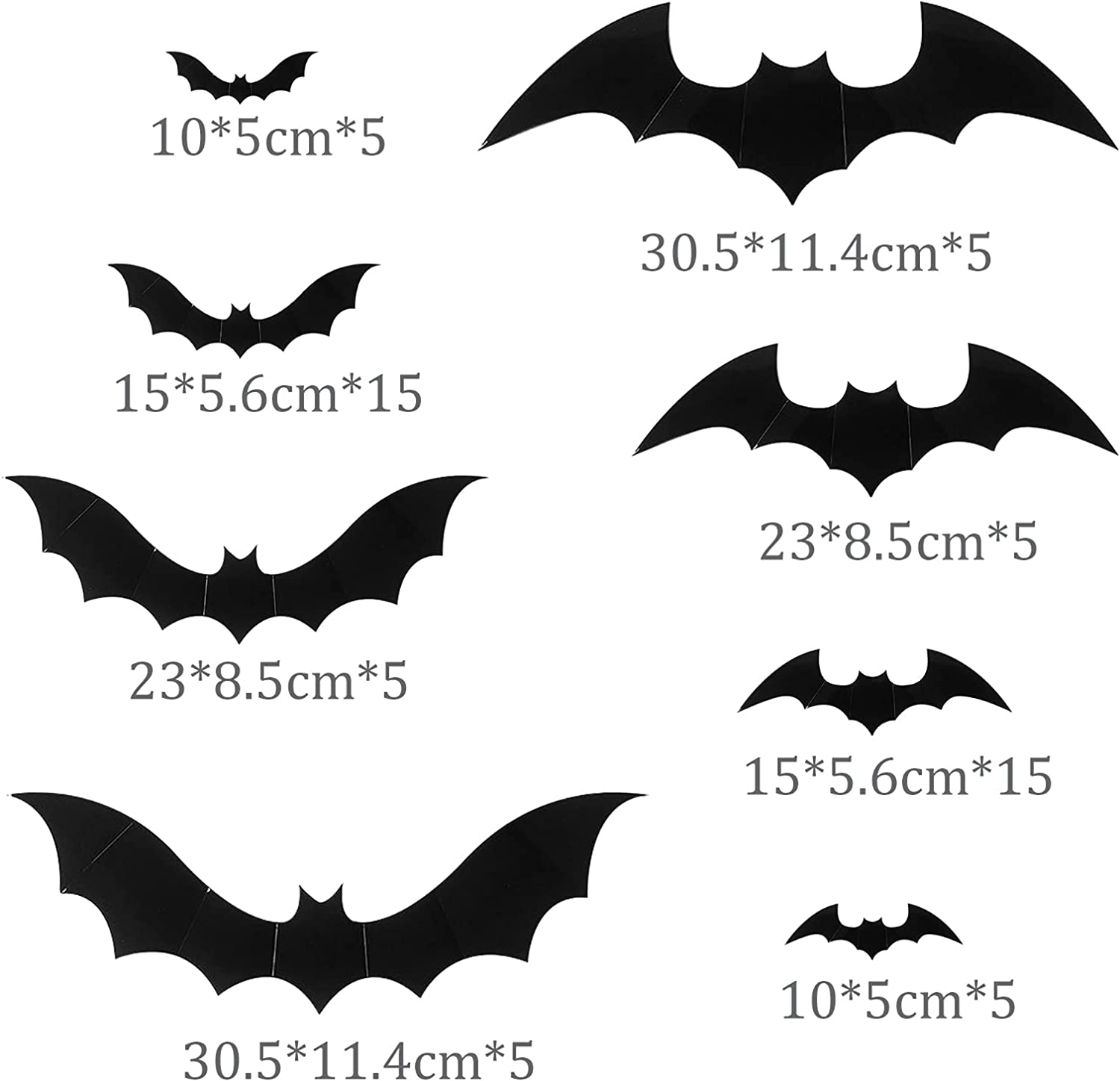 60pcs Halloween Bats Decorações, Pvc 3d Preto Morcegos Decoração Wi