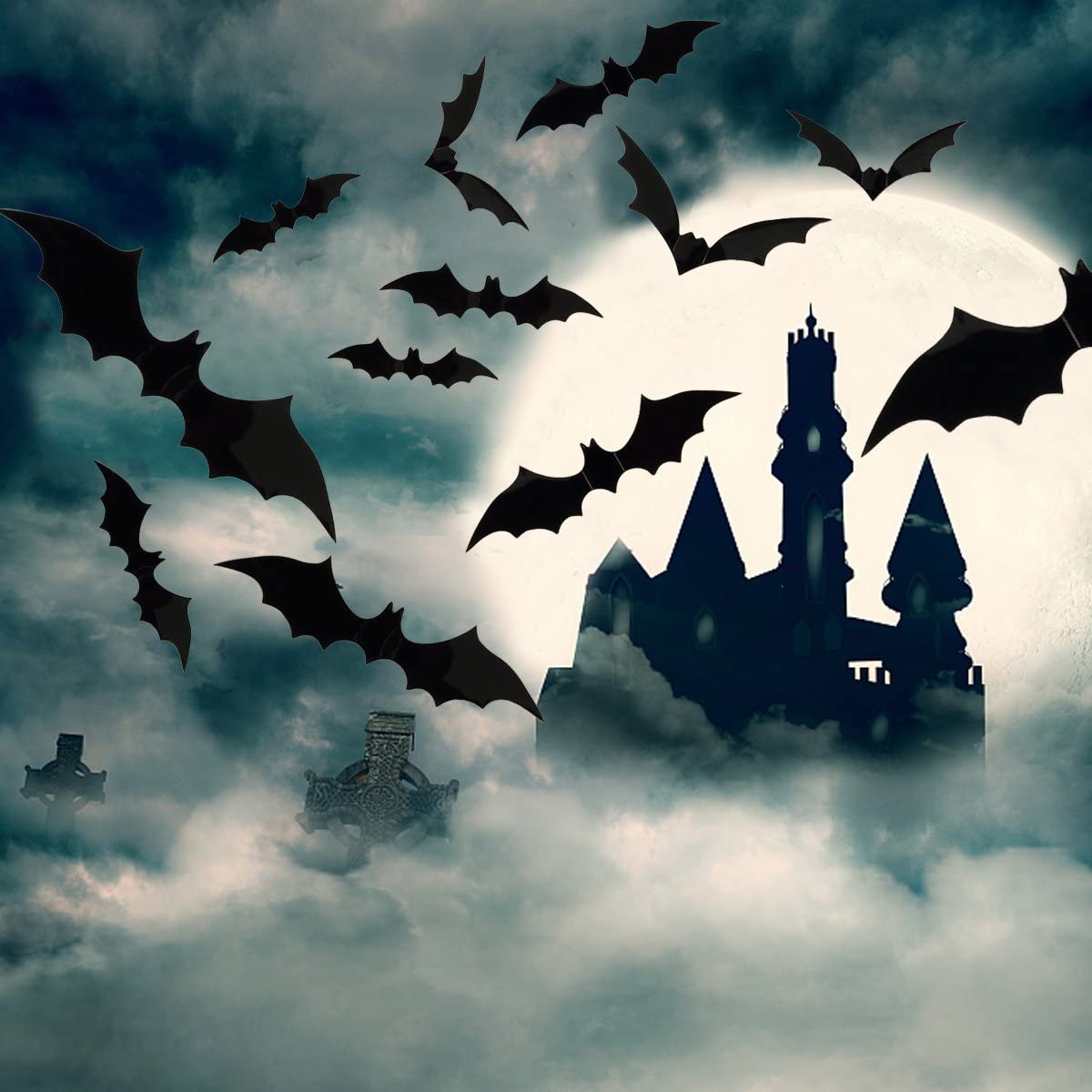 60pcs Halloween 3d Bats Decoração, Morcego Voador Parede Decalques Fo