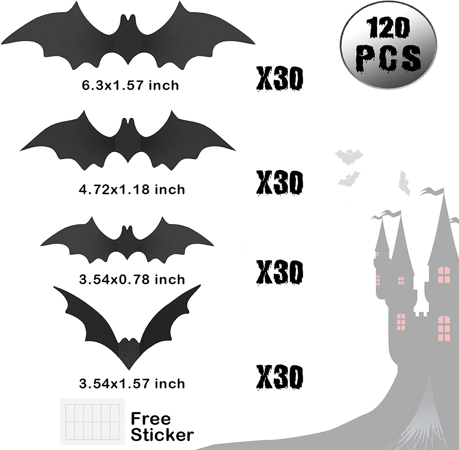 120 Pcs Morcegos Decoração De Parede, Morcegos Decorações De Halloween Parede 3d