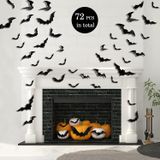 72pcs Halloween 3d Morcegos Decoração, 4 Tamanhos Pvc Morcegos Assustadores W