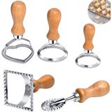 Cortador De Selo Ravioli Com Alça De Madeira Para Ravioli, Massa, Bolinhos Lasanha, Cortador De Massa Líder E Selos De Prensa, 5 Peças