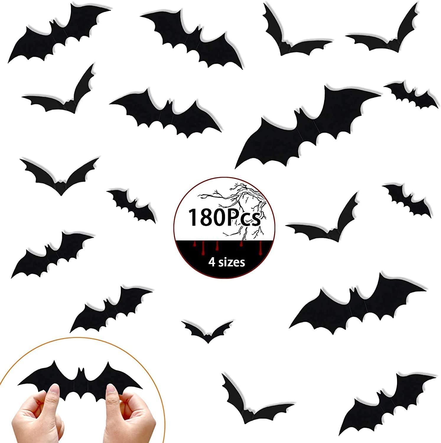 64pcs Halloween Bat Decoração 3d Halloween Black Bat Door A