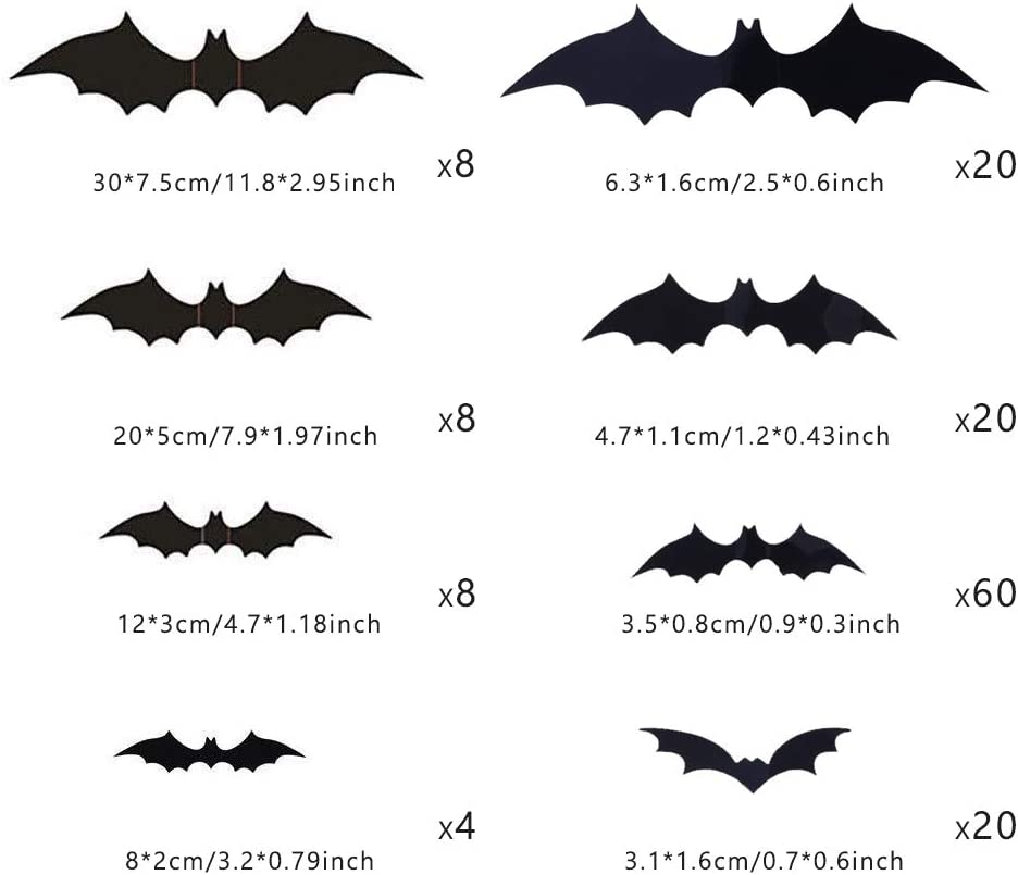 148 Pcs Halloween Bat Decoração, Pvc Preto 3d Morcegos Assustadores W