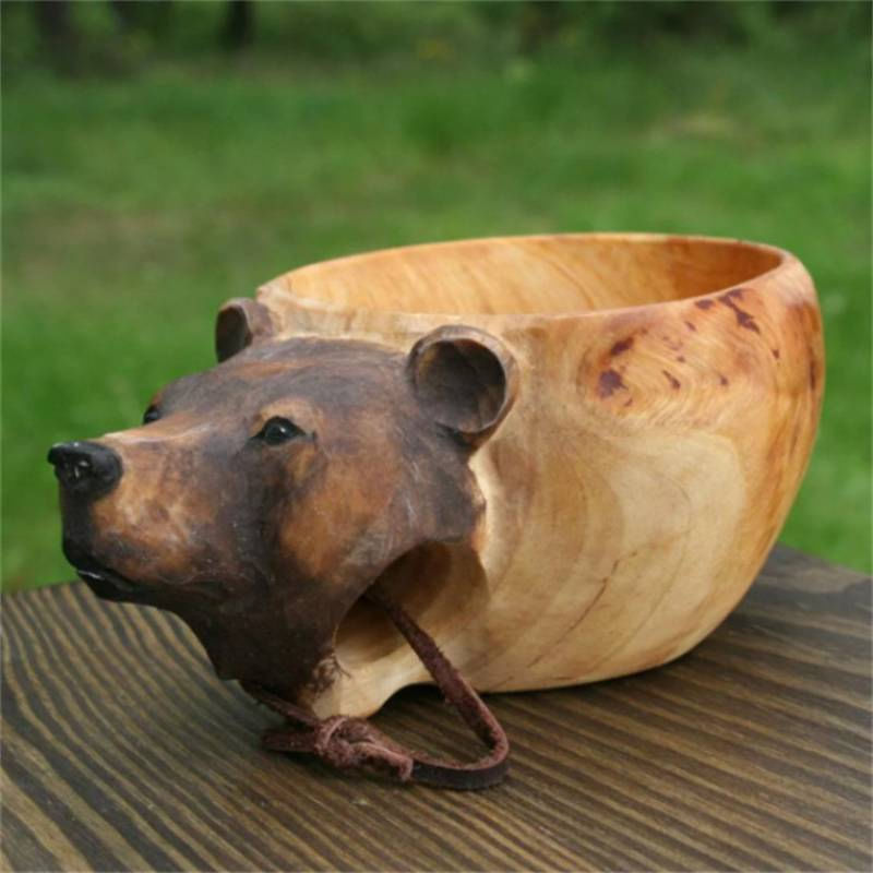 Camping Animal Wooden Bowl, Copo De Água Animal Água Ao Ar Livre