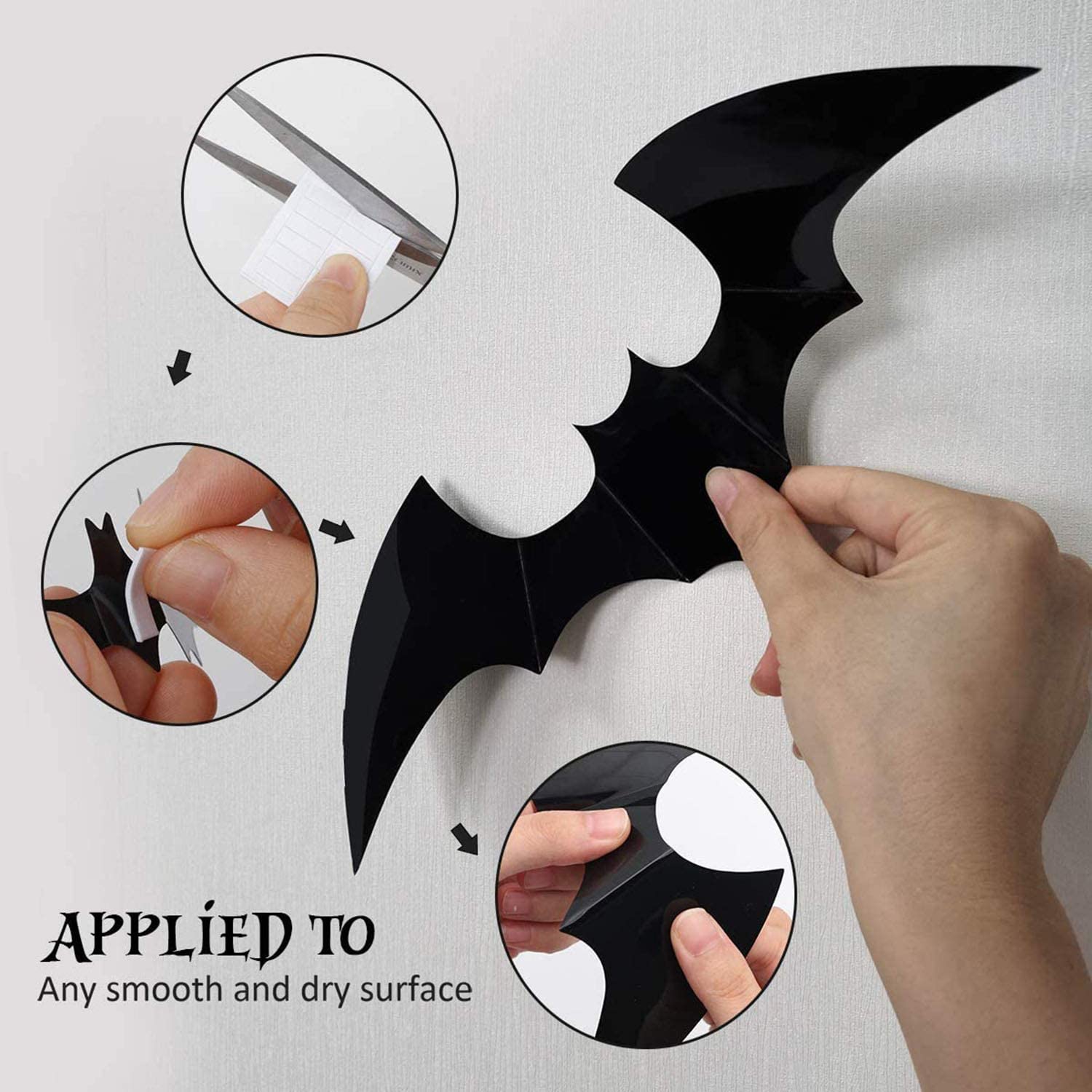 Halloween 3d Bats Decoração, 64pcs 4 Tamanhos Realistas Pvc Sc