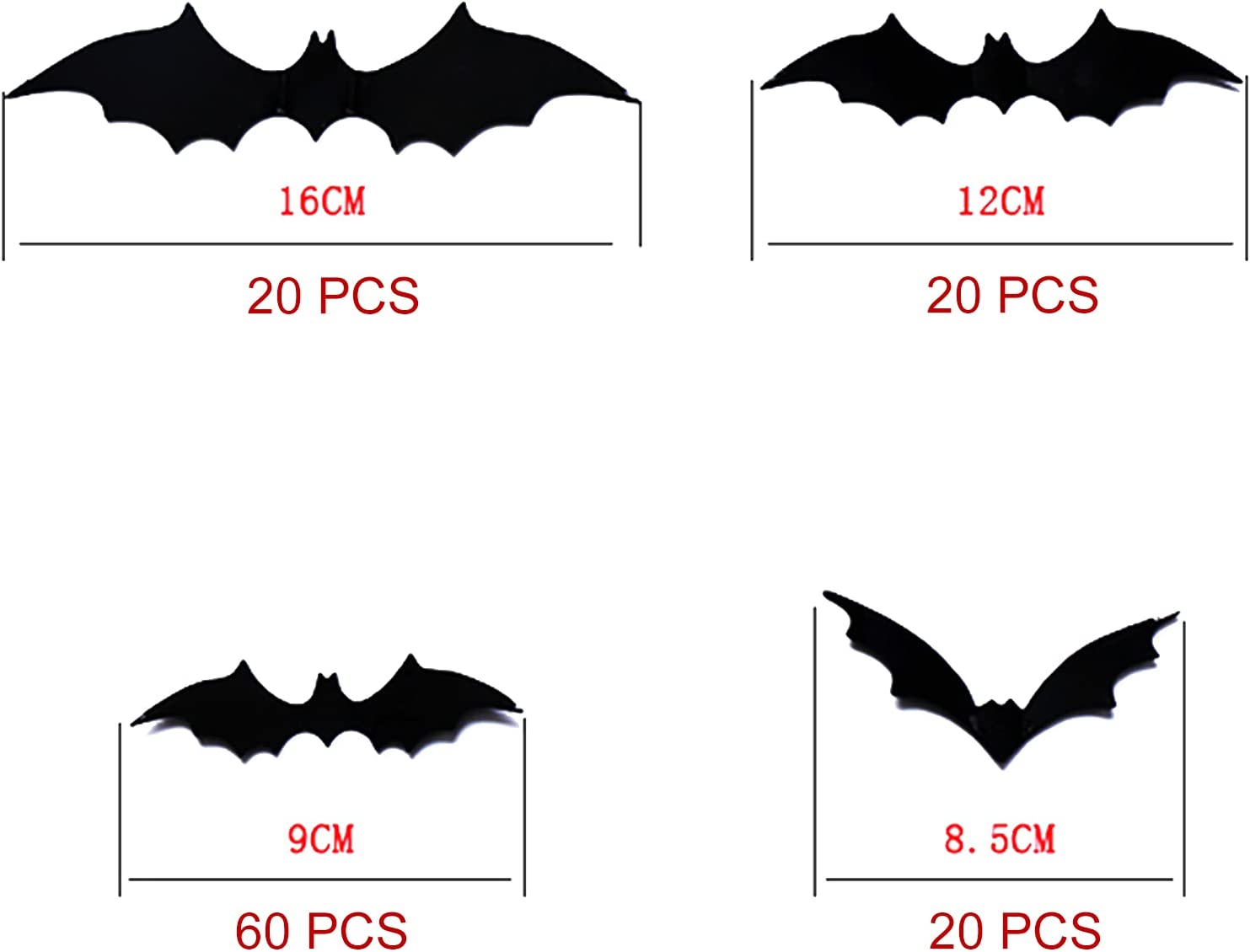 120 Pcs Halloween Black Bats Parede Decoração Decalque Adesivos, 4 Di