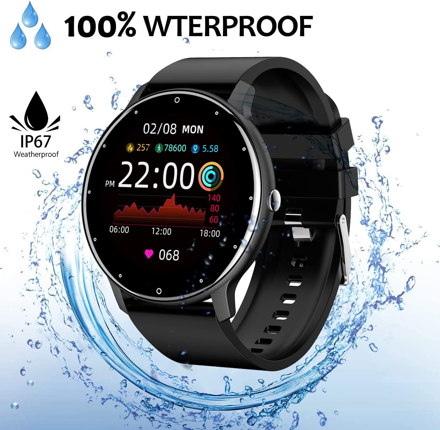 Smart Watch, Fitness Tracker Relógios Para Homens Mulheres, Ip67 Wa