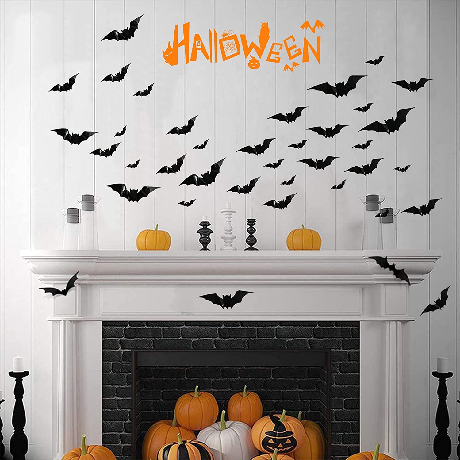 3d Morcegos Adesivos Decorações De Halloween, Pvc Preto Realista